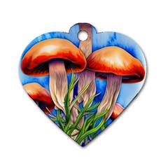 Garden Mushrooms In A Flowery Craft Dog Tag Heart (one Side) by GardenOfOphir