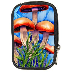 Garden Mushrooms In A Flowery Craft Compact Camera Leather Case by GardenOfOphir