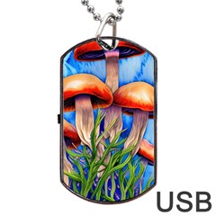 Garden Mushrooms In A Flowery Craft Dog Tag Usb Flash (one Side) by GardenOfOphir