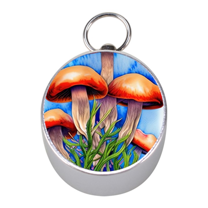 Garden Mushrooms In A Flowery Craft Mini Silver Compasses