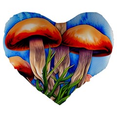 Garden Mushrooms In A Flowery Craft Large 19  Premium Flano Heart Shape Cushions by GardenOfOphir