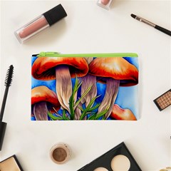 Garden Mushrooms In A Flowery Craft Cosmetic Bag (xs) by GardenOfOphir