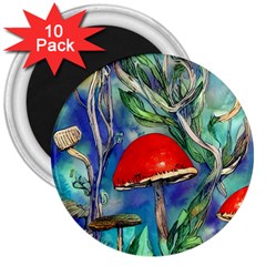 Woodsy Mushroom Forest Foraging 3  Magnets (10 Pack)  by GardenOfOphir