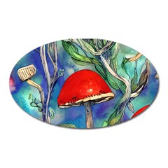 Woodsy Mushroom Forest Foraging Oval Magnet by GardenOfOphir