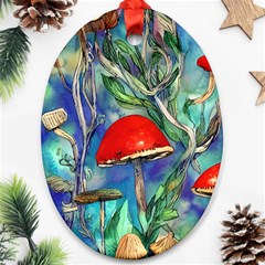 Woodsy Mushroom Forest Foraging Oval Ornament (two Sides) by GardenOfOphir