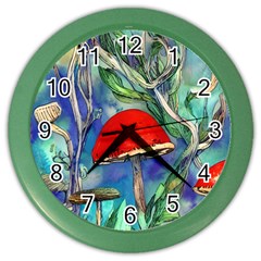 Woodsy Mushroom Forest Foraging Color Wall Clock by GardenOfOphir