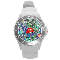 Woodsy Mushroom Forest Foraging Round Plastic Sport Watch (l) by GardenOfOphir