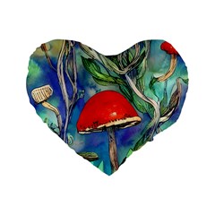 Woodsy Mushroom Forest Foraging Standard 16  Premium Heart Shape Cushions by GardenOfOphir