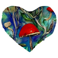 Woodsy Mushroom Forest Foraging Large 19  Premium Heart Shape Cushions by GardenOfOphir