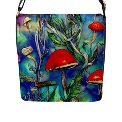 Woodsy Mushroom Forest Foraging Flap Closure Messenger Bag (l) by GardenOfOphir