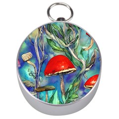 Woodsy Mushroom Forest Foraging Silver Compasses by GardenOfOphir