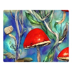 Woodsy Mushroom Forest Foraging Premium Plush Fleece Blanket (large) by GardenOfOphir