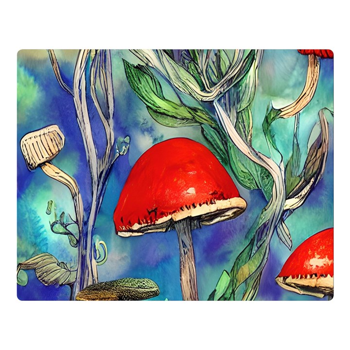 Woodsy Mushroom Forest Foraging Premium Plush Fleece Blanket (Large)