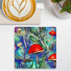 Woodsy Mushroom Forest Foraging Uv Print Square Tile Coaster  by GardenOfOphir