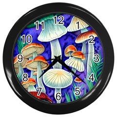 Farmcore Mushroom Foraging In A Forrest Wall Clock (black) by GardenOfOphir