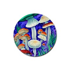 Farmcore Mushroom Foraging In A Forrest Rubber Coaster (round) by GardenOfOphir