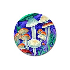 Farmcore Mushroom Foraging In A Forrest Magnet 3  (round) by GardenOfOphir