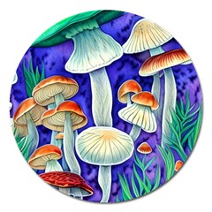 Farmcore Mushroom Foraging In A Forrest Magnet 5  (round) by GardenOfOphir