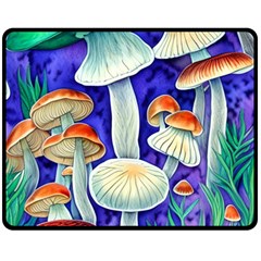 Farmcore Mushroom Foraging In A Forrest One Side Fleece Blanket (medium) by GardenOfOphir