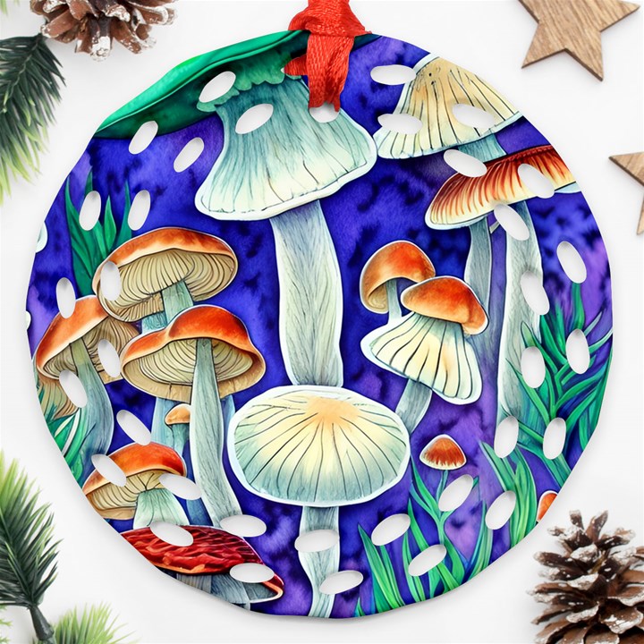 Farmcore Mushroom Foraging In A Forrest Ornament (Round Filigree)