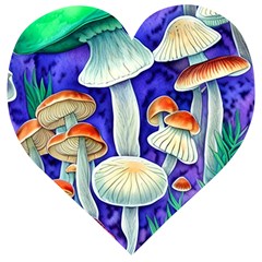 Farmcore Mushroom Foraging In A Forrest Wooden Puzzle Heart by GardenOfOphir