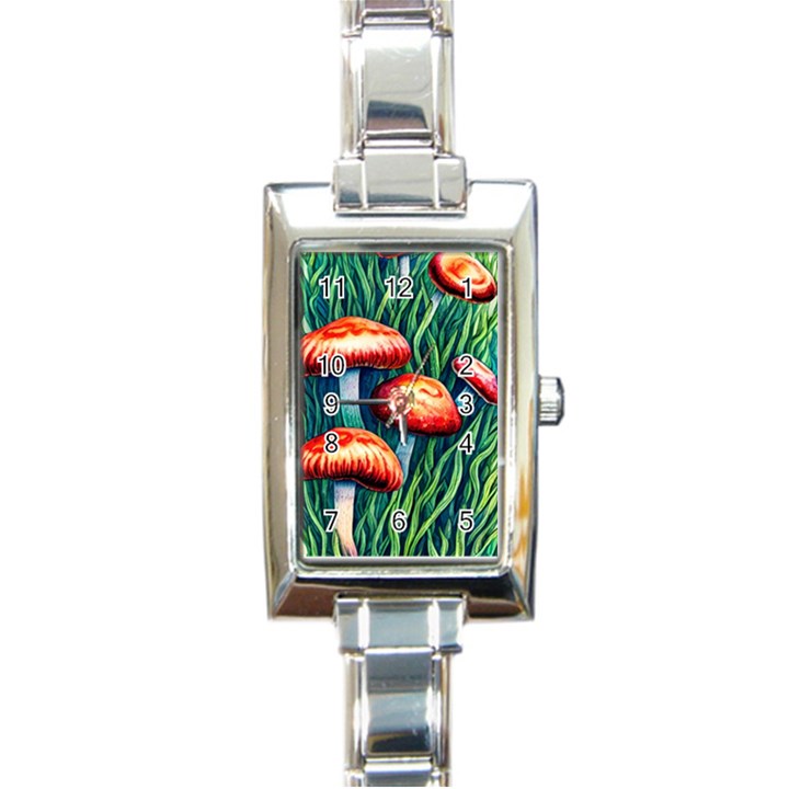 Enchanted Forest Mushroom Rectangle Italian Charm Watch