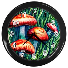 Enchanted Forest Mushroom Wall Clock (black) by GardenOfOphir