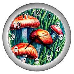 Enchanted Forest Mushroom Wall Clock (silver) by GardenOfOphir