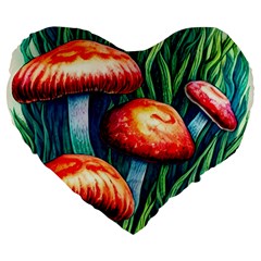 Enchanted Forest Mushroom Large 19  Premium Flano Heart Shape Cushions by GardenOfOphir