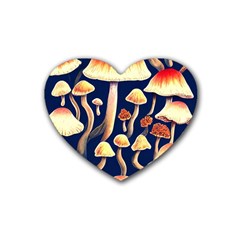 Natural Mushroom Fairy Garden Rubber Heart Coaster (4 Pack) by GardenOfOphir