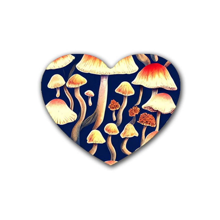 Natural Mushroom Fairy Garden Rubber Heart Coaster (4 pack)