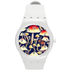 Natural Mushroom Fairy Garden Round Plastic Sport Watch (m) by GardenOfOphir