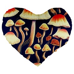 Natural Mushroom Fairy Garden Large 19  Premium Flano Heart Shape Cushions by GardenOfOphir