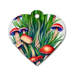 Vintage Mushroom Dog Tag Heart (two Sides) by GardenOfOphir