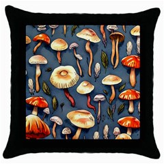 Forest Mushrooms Throw Pillow Case (black) by GardenOfOphir