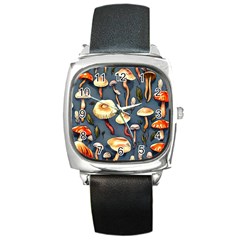 Forest Mushrooms Square Metal Watch by GardenOfOphir