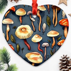 Forest Mushrooms Heart Ornament (two Sides) by GardenOfOphir