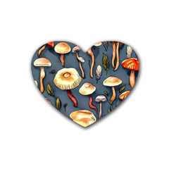 Forest Mushrooms Rubber Coaster (heart) by GardenOfOphir