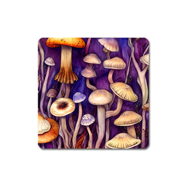 Whimsical Forest Mushroom Square Magnet