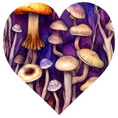 Whimsical Forest Mushroom Wooden Puzzle Heart by GardenOfOphir