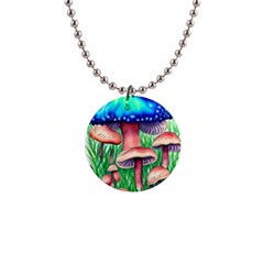 Light And Airy Mushroom Witch Artwork 1  Button Necklace by GardenOfOphir