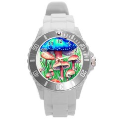 Light And Airy Mushroom Witch Artwork Round Plastic Sport Watch (l) by GardenOfOphir