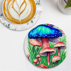 Light And Airy Mushroom Witch Artwork Uv Print Round Tile Coaster by GardenOfOphir