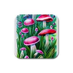 Foreboding Goblincore Mushroom Rubber Square Coaster (4 Pack) by GardenOfOphir