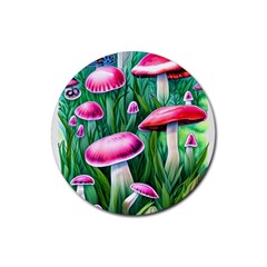 Foreboding Goblincore Mushroom Rubber Round Coaster (4 Pack) by GardenOfOphir