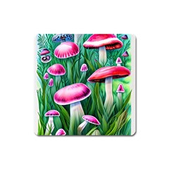 Foreboding Goblincore Mushroom Square Magnet by GardenOfOphir