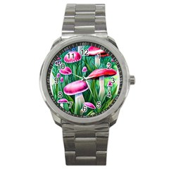 Foreboding Goblincore Mushroom Sport Metal Watch by GardenOfOphir