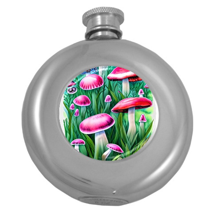 Foreboding Goblincore Mushroom Round Hip Flask (5 oz)