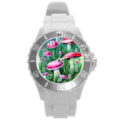 Foreboding Goblincore Mushroom Round Plastic Sport Watch (l) by GardenOfOphir