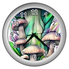 Woodsy Mushroom Wall Clock (silver) by GardenOfOphir